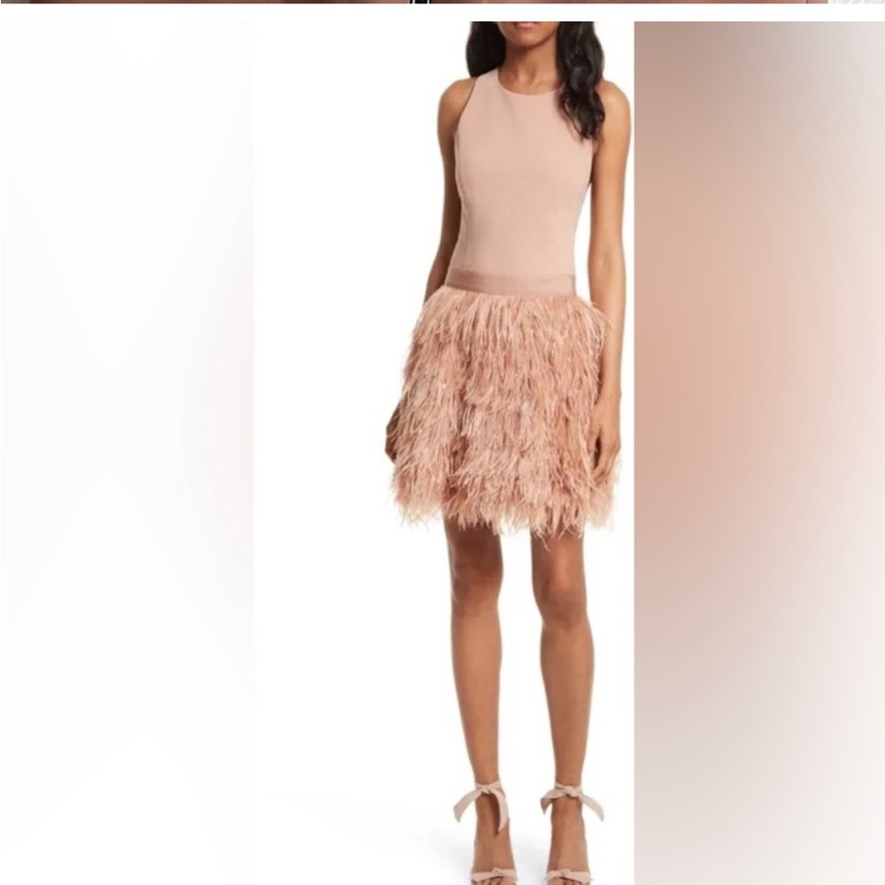 Alice + Olivia Blush Feather Mini Dress
